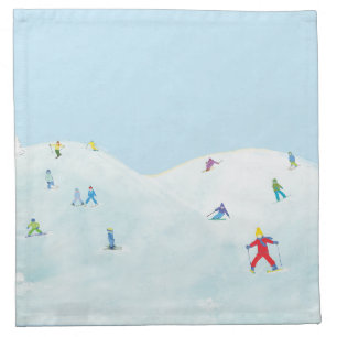 Little Skiers On Snowy Hill Cloth Napkin