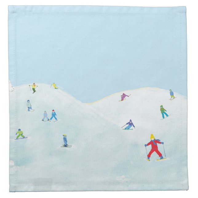 Little Skiers On Snowy Hill Cloth Napkin (Front)