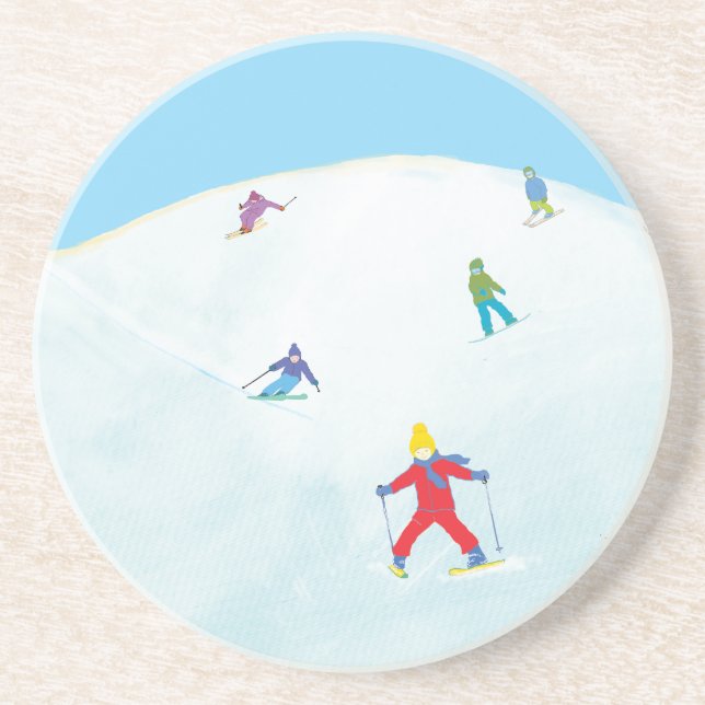 Little Skiers On Snowy Hill  Coaster (Front)
