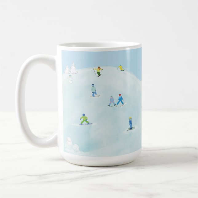 Little Skiers On Snowy Hill  Coffee Mug (Left)