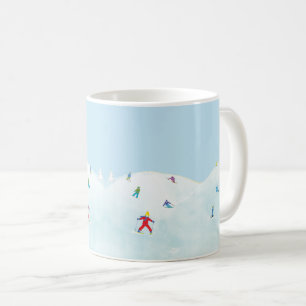 Little Skiers On Snowy Hill Coffee Mug