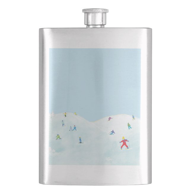 Little Skiers On Snowy Hill  Flask (Front)