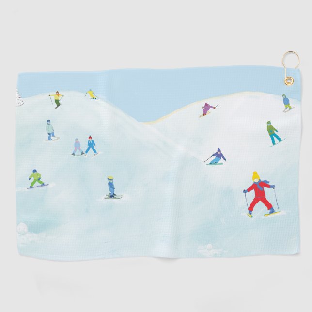 Little Skiers On Snowy Hill Golf Towel (Horizontal)