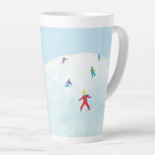 Little Skiers On Snowy Hill Latte Mug