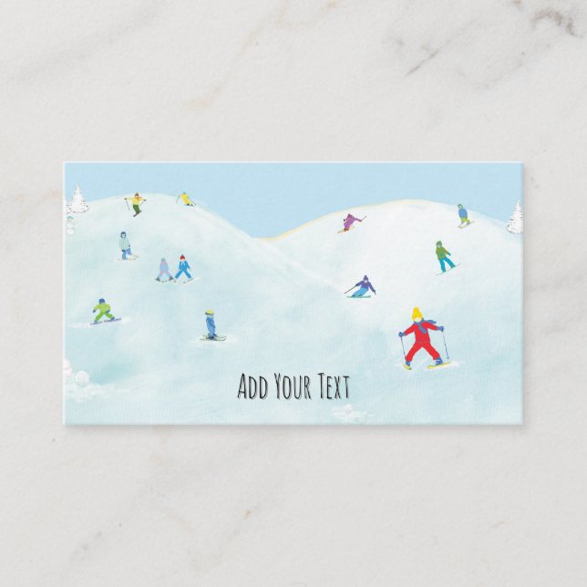 Little Skiers On Snowy Hill Personalized Enclosure Card (Front)
