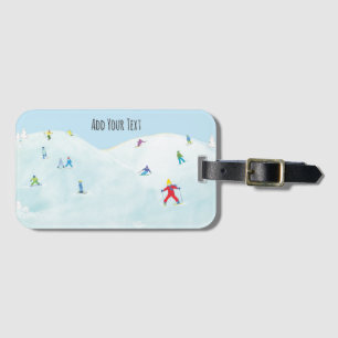 Little Skiers On Snowy Hill Personalized Luggage Tag