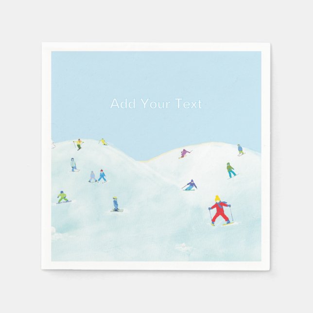 Little Skiers On Snowy Hill Personalized Napkins (Front)