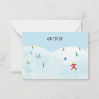 Little Skiers On Snowy Hill Personalized Note Card