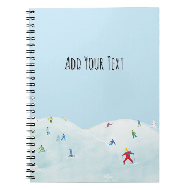 Little Skiers On Snowy Hill Personalized Notebook (Front)