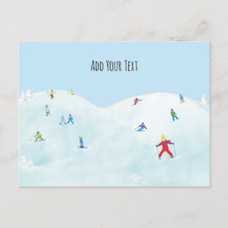 Little Skiers On Snowy Hill Personalized Postcard
