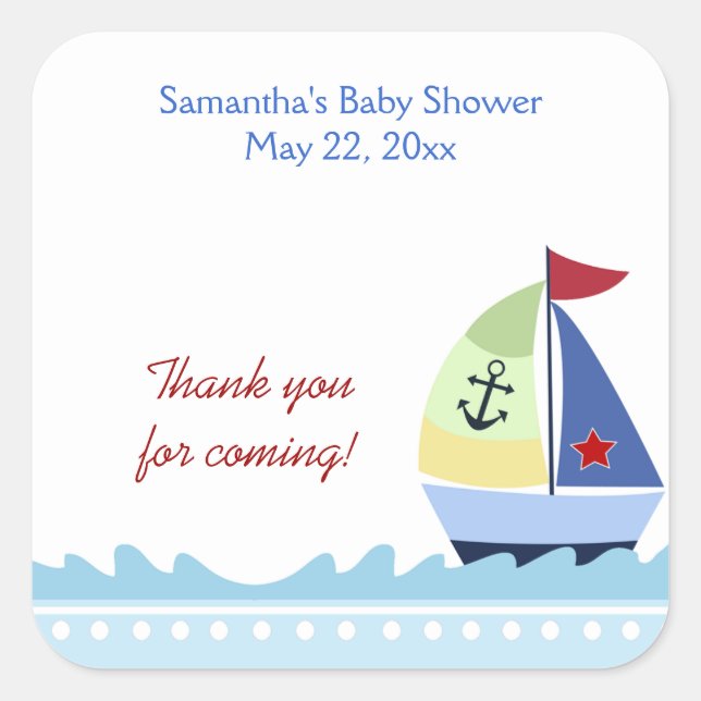 Little Skipper Sail Boat Square Favor Sticker (Front)