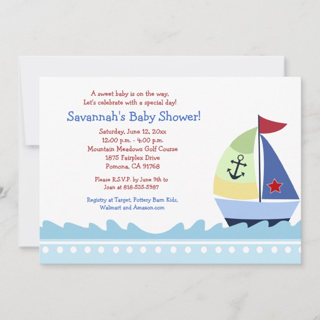 Little Skipper Sailboat 5x7 Baby Shower Invitation (Front)