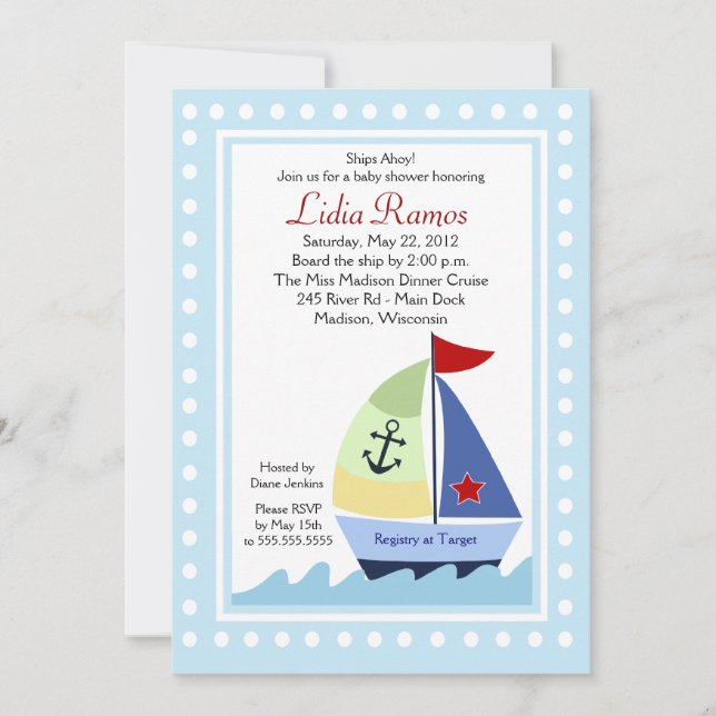 Little Skipper Sailboat 5x7 Baby Shower Invitation (Front)