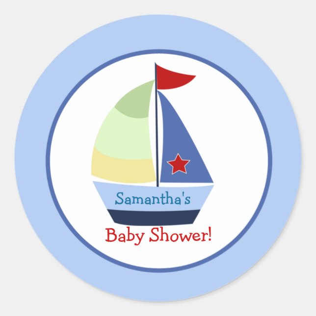 Little Skipper Sailboat Round Custom Favor Sticker (Front)