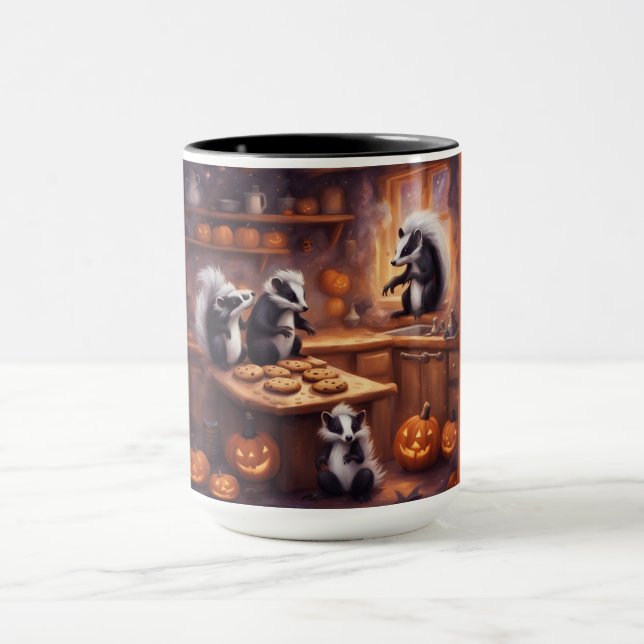 Little Skunks play in the Kitchen on Halloween Mug (Center)