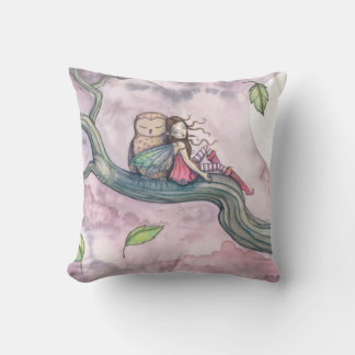 Little Sleeping Faerie and Owl Throw Pillow