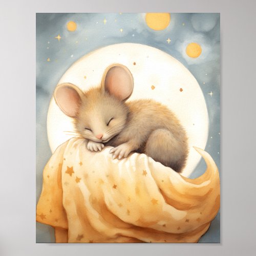 Little Sleeping Mouse On The Moon Poster