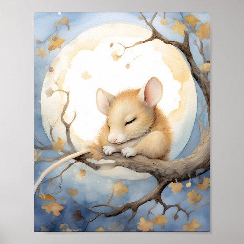 Little Sleeping Mouse with the Moon Poster