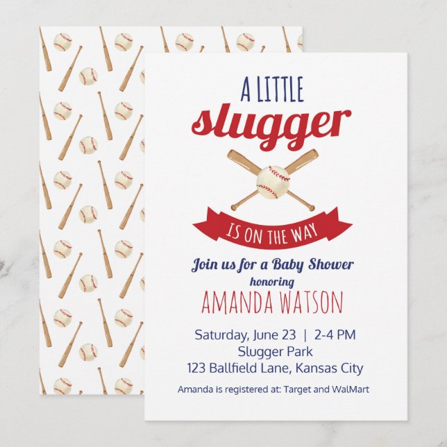 Little Slugger Baby Shower Invitation (Front/Back)