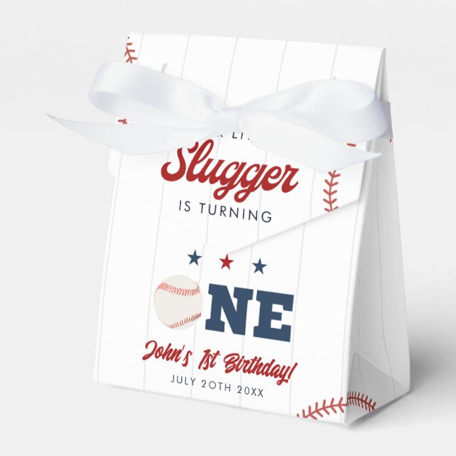 Little Slugger Baseball 1st Birthday Favor Boxes (Front Side)