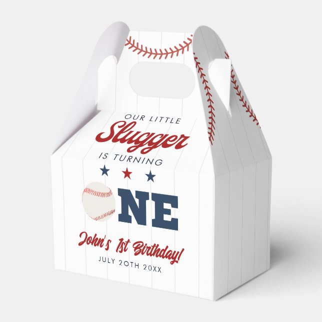 Little Slugger Baseball 1st Birthday Favor Boxes (Front Side)