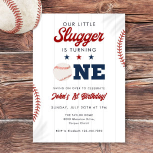 Little Slugger Baseball 1st Birthday Invitation