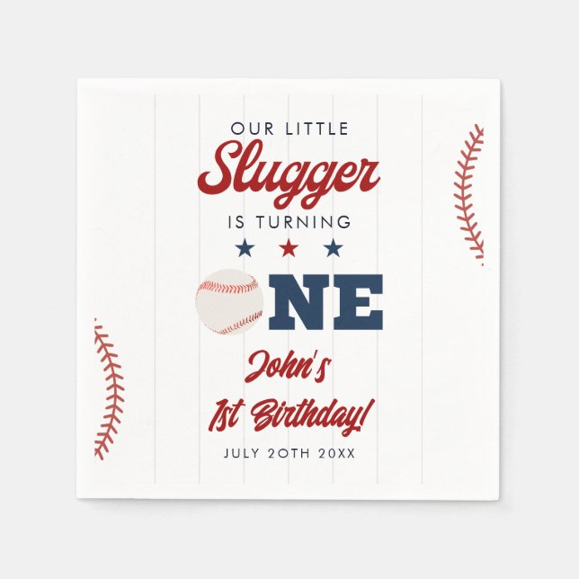 Little Slugger Baseball 1st Birthday Napkins (Front)