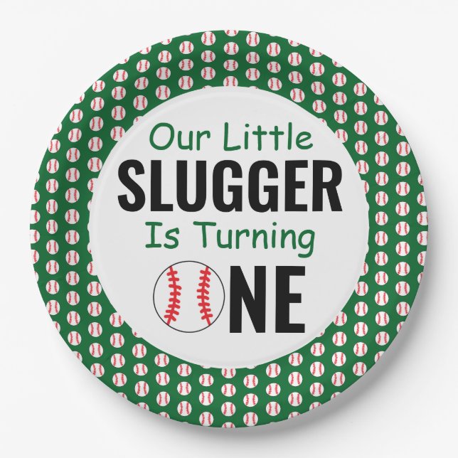 Little Slugger Baseball 1st Birthday Paper Plates (Front)