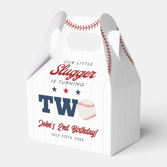 Little Slugger Baseball 2nd Birthday Favor Boxes (Front Side)