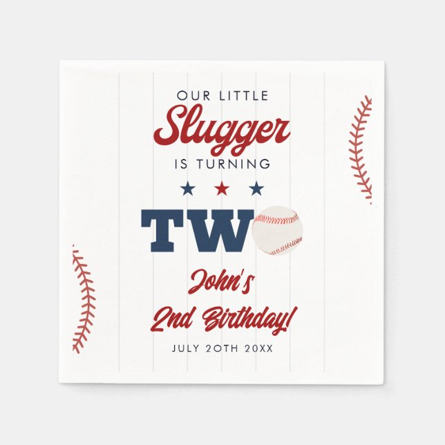Little Slugger Baseball 2nd Birthday Napkins (Front)
