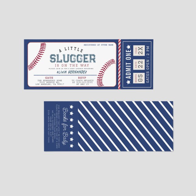 Little Slugger Baseball Baby Shower Ticket Invite (Front/Back)