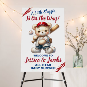 Little Slugger Baseball Baby Shower Welcome Sign B
