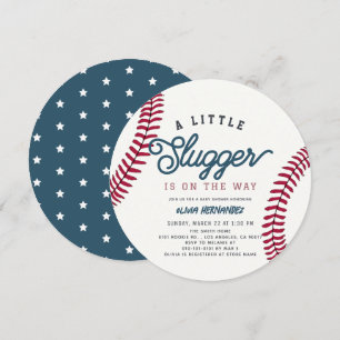 Little Slugger Baseball Boy Baby Shower Circle Invitation