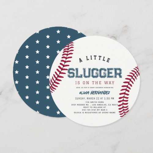 Little Slugger Baseball Boy Baby Shower Circle Invitation