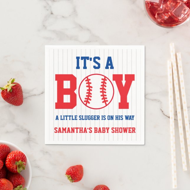 Little Slugger Baseball Boy Baby Shower Napkins (Insitu)
