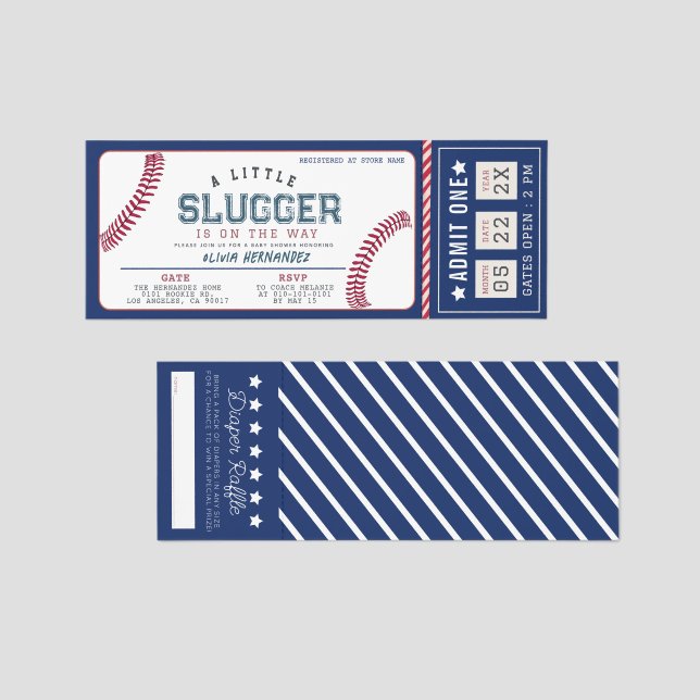 Little Slugger Baseball Boy Baby Shower Ticket (Front/Back)