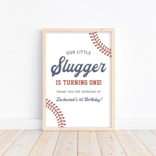 Little Slugger Baseball Boys 1st Birthday Party Poster