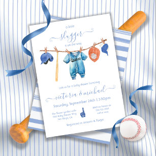 Little slugger Baseball Clothesline Baby Shower In Invitation