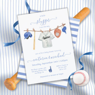 Little slugger Baseball Clothesline Baby Shower In Invitation
