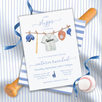 Little Slugger Baseball Clothesline Baby Shower In Invitation by McBooboo at Zazzle