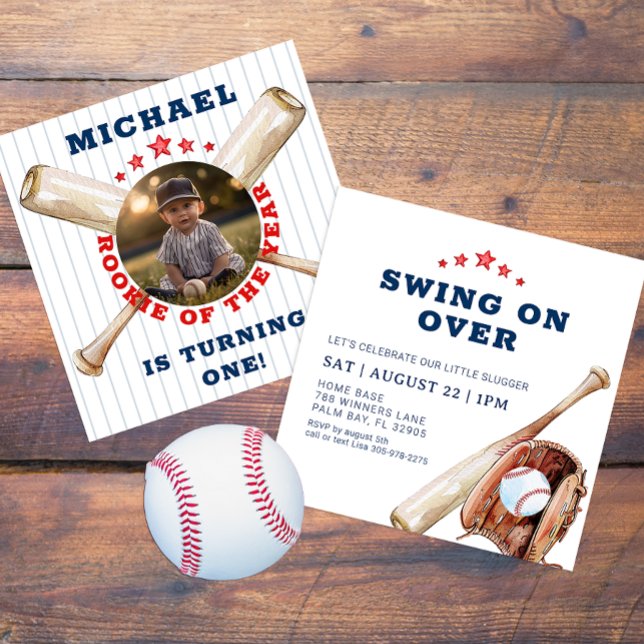 Little Slugger Baseball Photo Birthday Invitation  (Baseball Themed Birthday Party)
