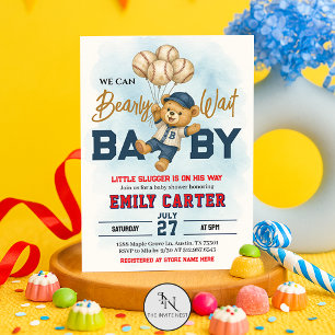 Little Slugger Bearly Wait Baseball Baby Shower Invitation