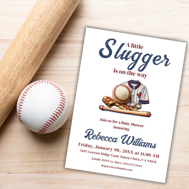 Little Slugger Blue Boy Sport Baseball Baby Shower Invitation (Creator Uploaded)