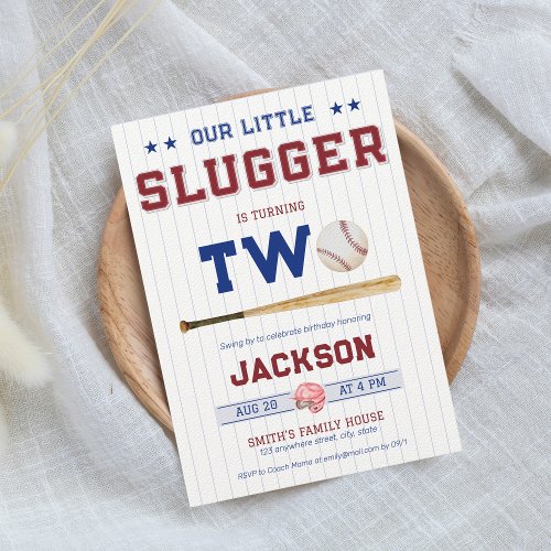 Little Slugger Boy 2nd Birthday Baseball Invitation
