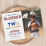 Little Slugger Boy 2nd Birthday Baseball Photo Invitation