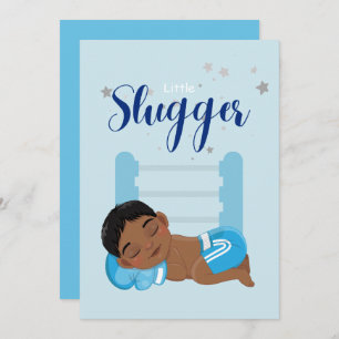 Little slugger boy baby Announcement Card