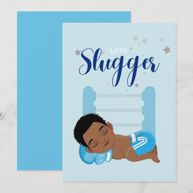 Little slugger boy baby Announcement Card (Front/Back)