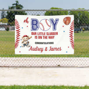 Little Slugger Boy Baby Shower Baseball Banner