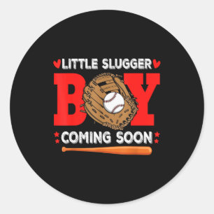 Little Slugger Boy Coming Soon Baby Announcement B Classic Round Sticker