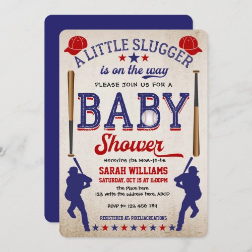 Little Slugger Vintage Baseball Baby Shower Invitation